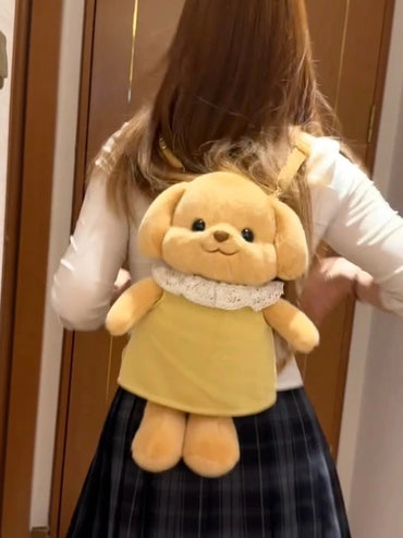 Kawaii Plush Puppy Backpack for Girls – Cute Teddy Dog Soft Toy Bag | Mini Doll School & Travel Backpack