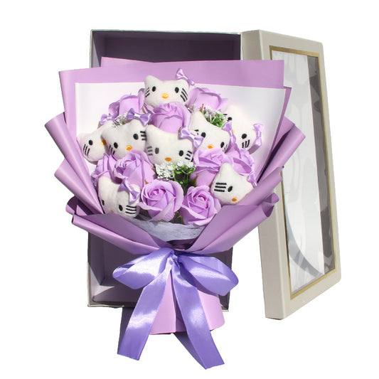 Hello Kitty Plush Bouquet Gift Box – Kawaii Sanrio Cute Flower Bouquet with Gift Box | Romantic Birthday & Valentine Gift