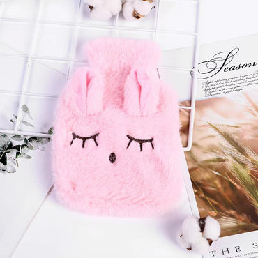 Kawaii Bunny Plush Hot Water Bottle 500ml – Cute Soft Fur Warm Water Bag for Pain Relief, Winter Heating & Cozy Comfort