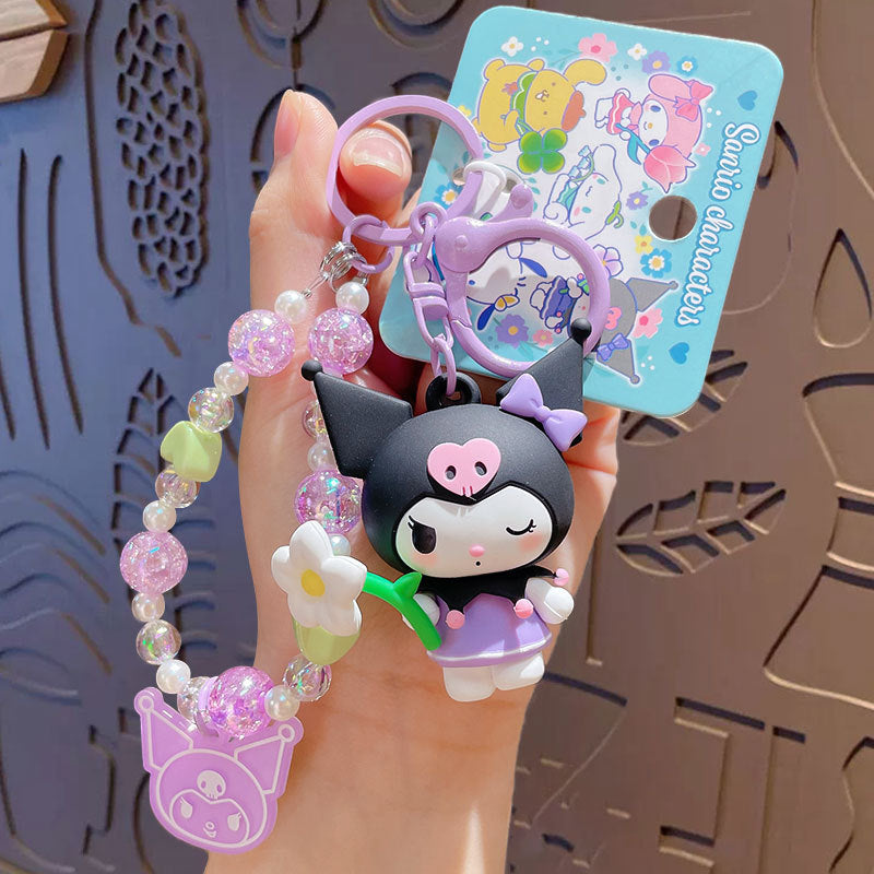 Sanrio official  Character Bag Charm with Flower & Glitter Beads Keychain