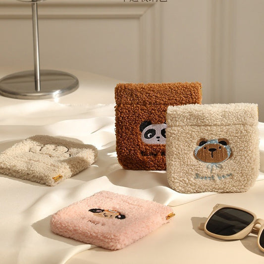 Kawaii Teddy Bear & Panda Plush Mini Coin Purse Pouch – Cute Soft Furry Zipper Wallet for Coins, Earphones & Small Essentials