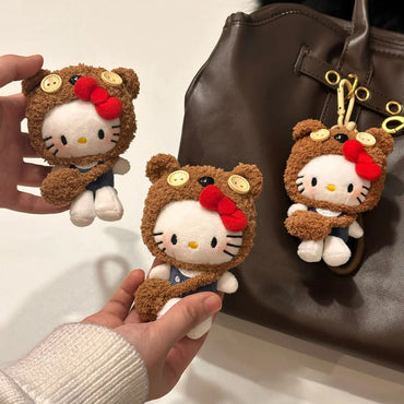 Kawaii Hello Kitty Teddy Costume Keychain – Detachable Dress-Up Plush Keychain with Changeable Clothes