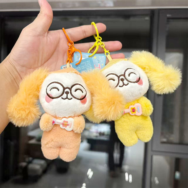 Kawaii Guitar Bunny Plush Toy Keychain β Cute Rabbit Stuffed Doll with Glasses