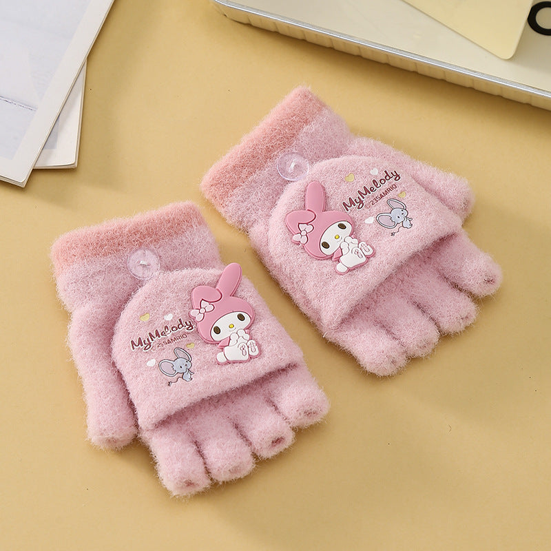 Kawaii Winter Cartoon Kids Convertible Mittens | Cute Sanrio Flip Gloves for Boys & Girls