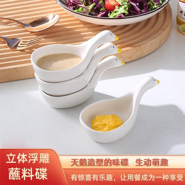 Cute Swan Shaped Sauce Bowl Set (set of 4) | Ceramic Condiment Dish for Dips, Salad Dressing, Soy Sauce, Ketchup & Snacks | Kawaii Kitchen Tableware