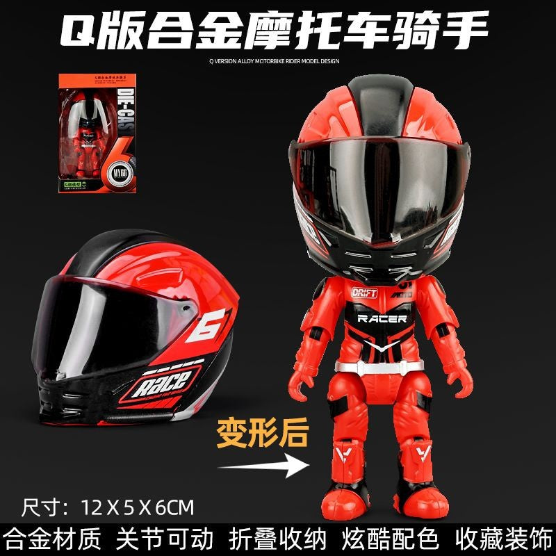 Motorcycle Racer Helmet Action Figure Collectible – Alloy Bike Rider Bobblehead Toy | Mini Moto Racing Helmet Model Desk Decor