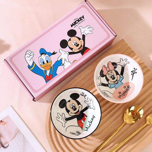 Disney Cartoon Ceramic Bowls (Mickey, Minnie, Donald, Daisy) (set of 4) with Proper Gift Box– Premium Kids Breakfast & Snack Bowl Collection