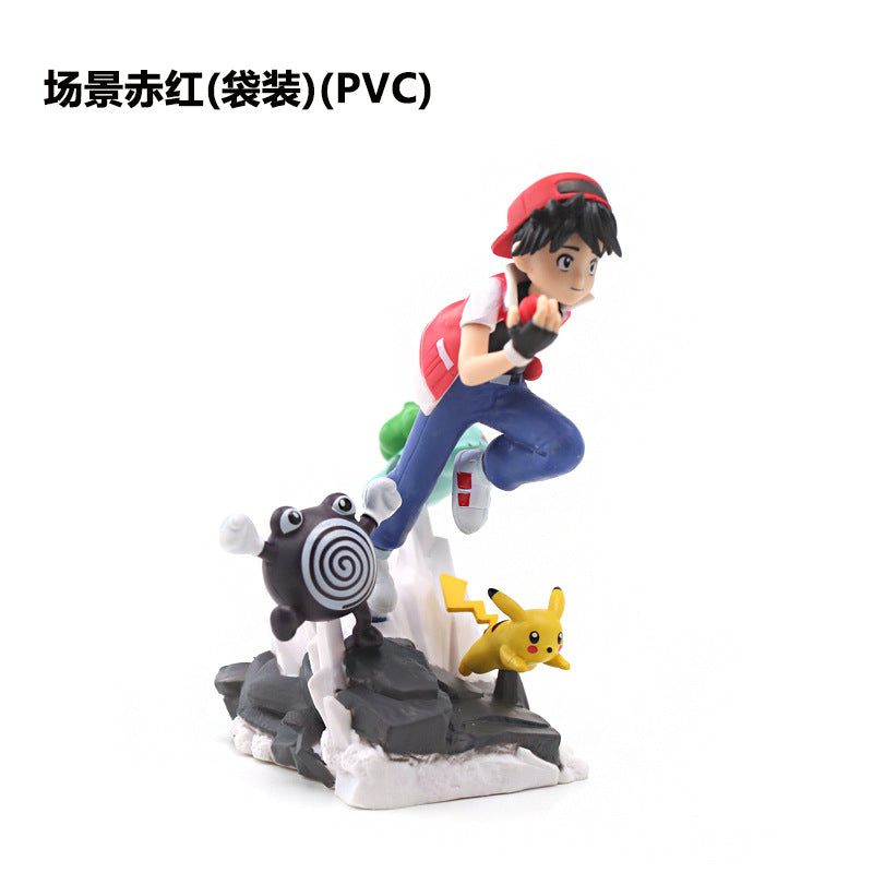 Pokemon Ash Ketchum Action Figure with Pikachu, Bulbasaur & Poliwag – Anime PVC Collectible Statue | Kawaii Pokemon Figurine | Desk Decor Toy Gift