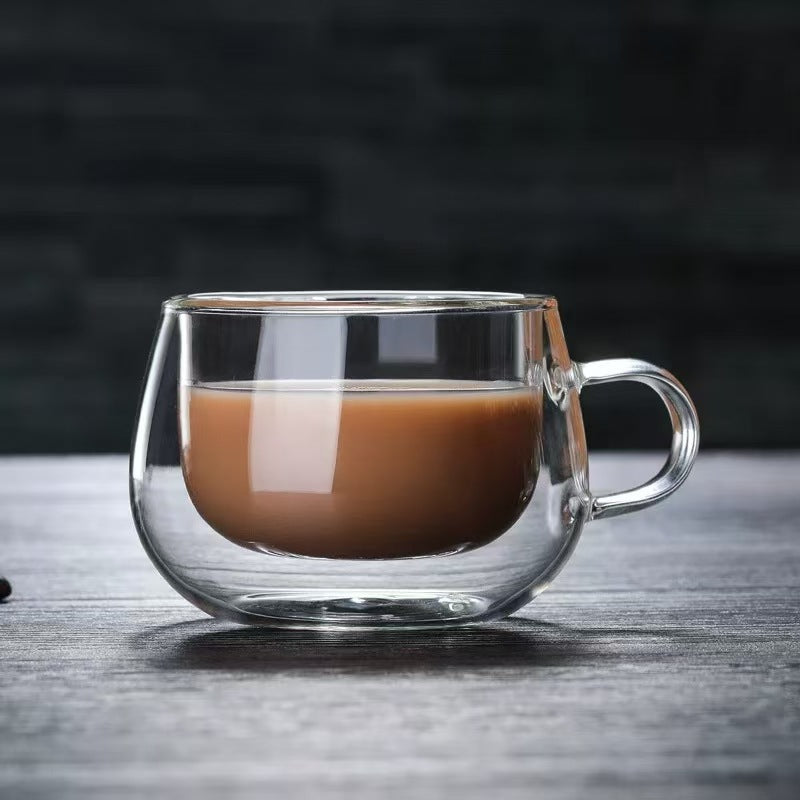 Double Wall Borosilicate Glass Tea Cup with Handle | Transparent Insulated Coffee Mug for Tea, Coffee & Milk