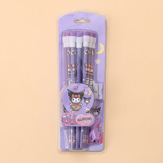 Kawaii Cartoon Pencil Set for Kids – Cute Stationery Pack (HB Pencils + Eraser + Sharpener) | Kuromi, Unicorn, Undersea, Cinnamoroll Inspired Designs
