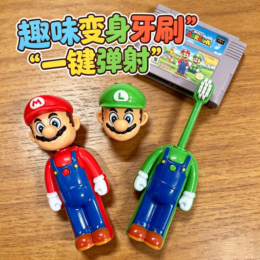 Super Mario Kids Pop-Up Toothbrush with Protective Cap | Portable Cartoon Manual Toothbrush for Boys & Girls | Soft Bristle Travel Toothbrush for Children