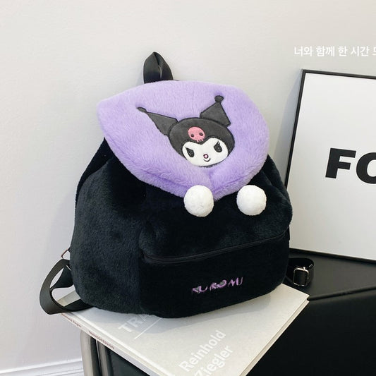 Sanrio Plush Mini Backpack – Hello Kitty, Kuromi, My Melody & Pochacco Kawaii Soft Fur School Bag for Girls