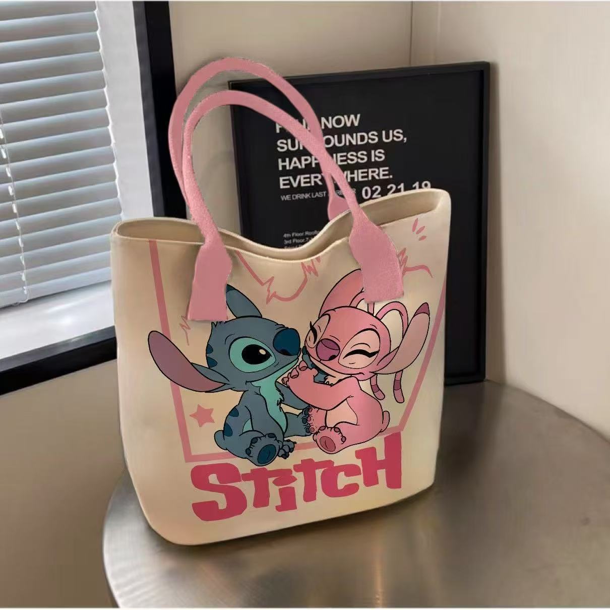 Kawaii Stitch & Angel Tote Bag for Women | Cute Cartoon Shoulder Bag | Aesthetic Canvas Handbag for Girls