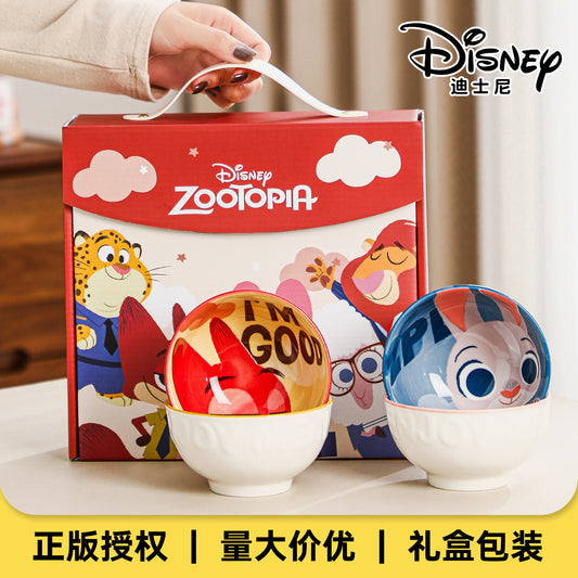 Disney Zootopia Ceramic Bowl Set of 4 | Cute Cartoon Character Rice, Cereal, Soup & Snack Bowls | Zootopia Gift Set for Kids & Disney Fans