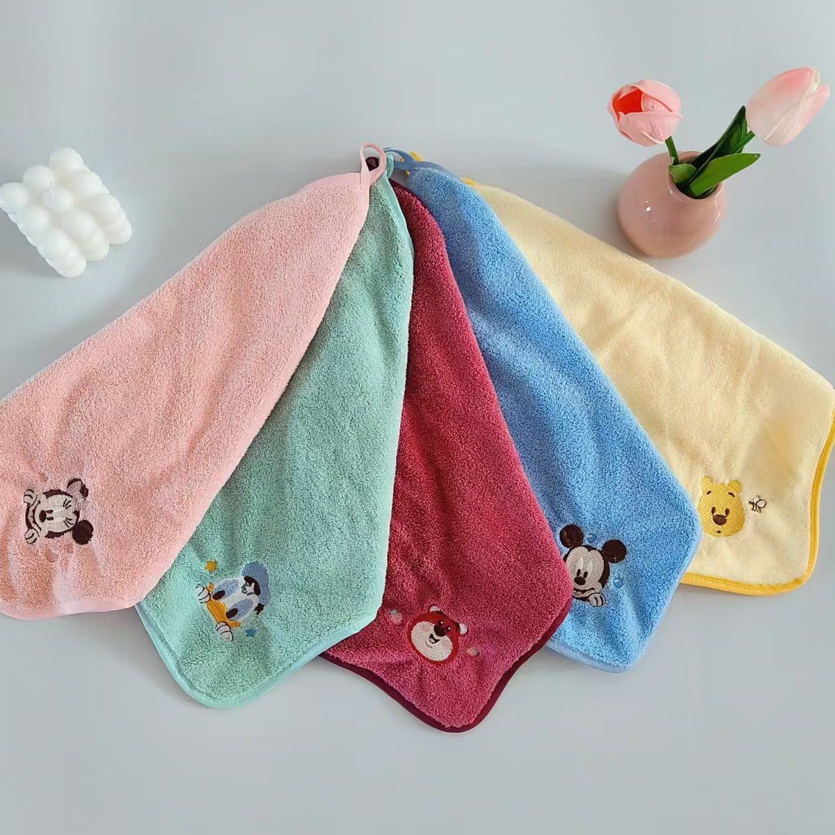 Disney Cartoon Character Hand Towel Set of 5 | Soft & Absorbent Kids Hand Towels | Cute Gift Set