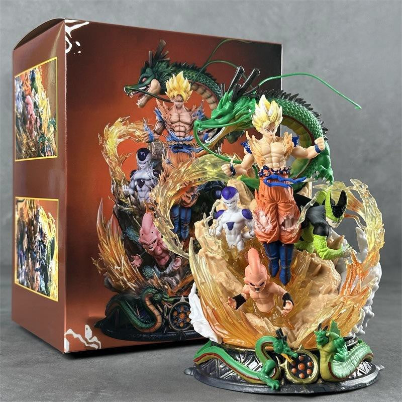 Dragon Ball Z Goku & Villains Battle Statue | Super Saiyan Goku, Frieza, Majin Buu, Cell & Shenron Action Figure | Premium Anime Collectible Display Model