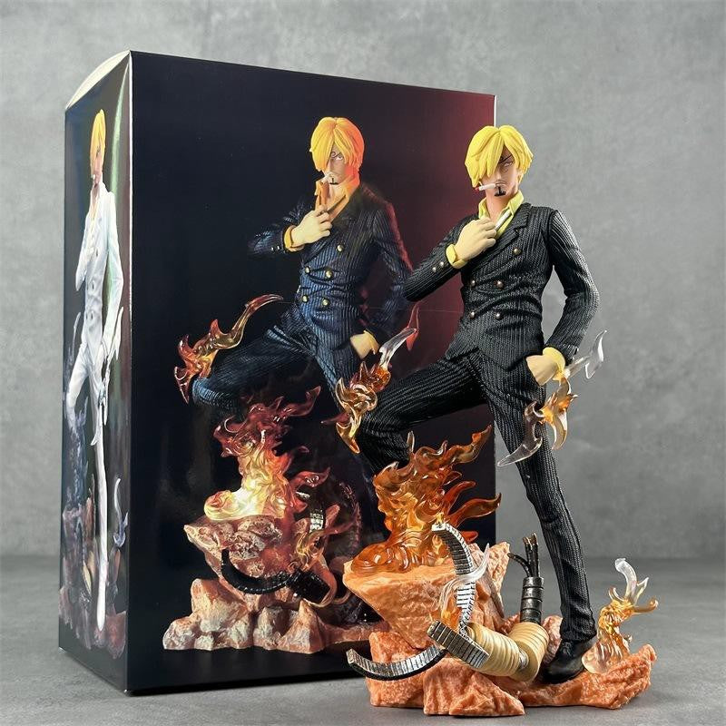 Sanji Action Figure – One Piece Anime Collectible Figure with Fire Effect Base | Premium Sanji Statue for Fans & Collectors (Black Suit Version)