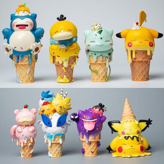 Pokémon Ice Cream Cone Action Figure Set | Cute Kawaii Pokémon Collectible Mini Figurines | Anime Desk Decor & Gift Toy Set
