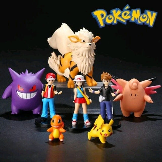 Pokémon Action Figure Set with Pikachu, Gengar, Arcanine, Charmander & Trainers | Collectible Anime Toy Figures for Kids & Collectors