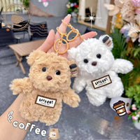 Kawaii Coffee Bear Plush Keychain | Cute Teddy Bag Charm | Soft Fluffy Key Ring for Girls