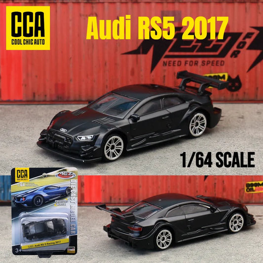 Audi RS5 Racing 2017 Diecast Car 1:64 Scale | CCA Cool Chic Auto Premium Model Car | Black Sports Car Collectible Toy