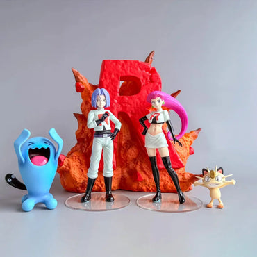 Pokémon Team Rocket Figure Set with Jessie, James, Meowth, Wobbuffet & Team Rocket Logo Base | Premium Anime Action Figure Collection | Collectible Display Statue for Pokémon Fans