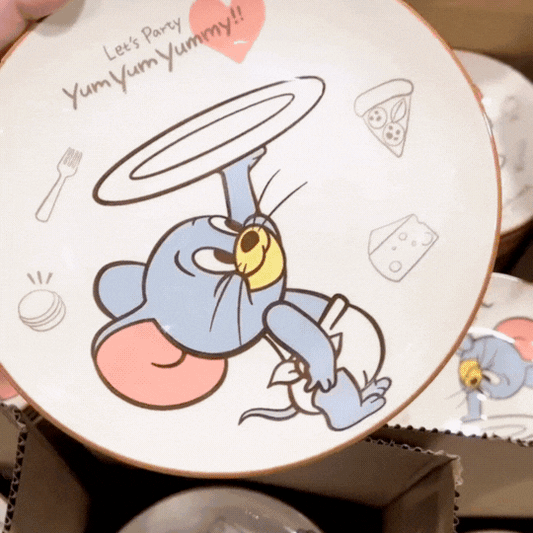 Tom & Jerry Cartoon Ceramic Snack Plate Set – Cute Kids Dessert Plate, Breakfast Plate, Serving Dish for Home, Kitchen & Gifts (Set of 2)