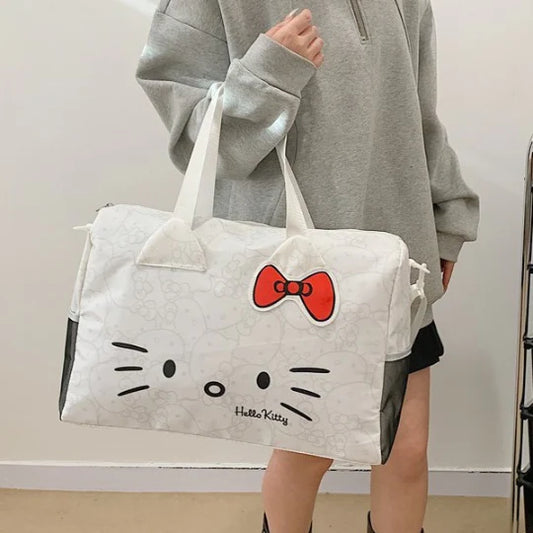 Hello Kitty Large Travel Duffle Bag with Trolley Sleeve | Cute Kawaii Weekend Bag, Gym Bag, Overnight Luggage for Girls & Women