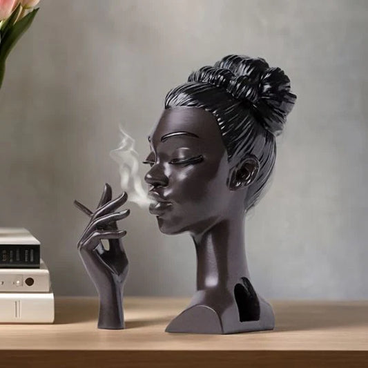 Elegant Lady Face Incense Burner Set with Hand Holder – Modern Resin Smoke Backflow Incense Burner Statue | Aesthetic Home Decor & Meditation Aromatherapy Showpiece