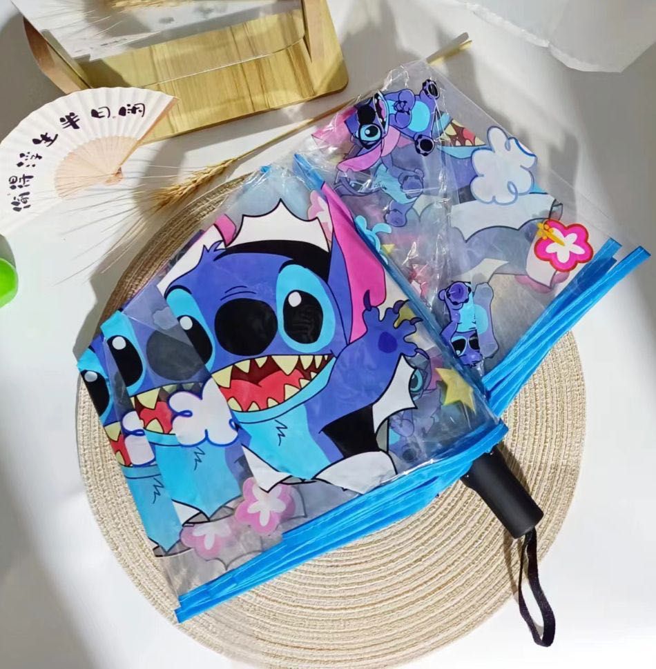 Cute Stitch & Angel Transparent Umbrella – Kawaii Cartoon Umbrella for Kids & Adults