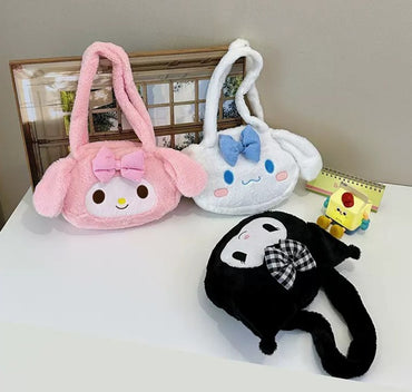 Kawaii Sanrio Plush Shoulder Bag – My Melody, Kuromi & Cinnamoroll Soft Furry Handbag