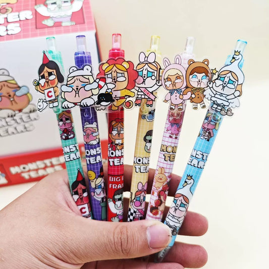 Cry Baby Monster Tears Gel Pen Set (Pack of 6) | Cute Cartoon Kawaii Writing Pens for Kids, Students & Gift