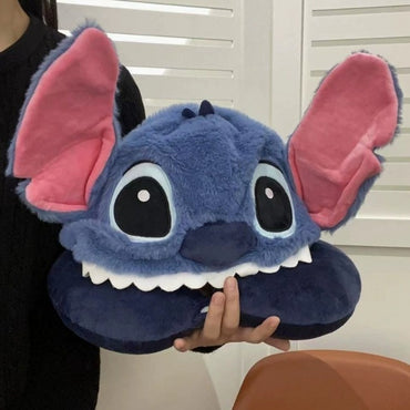 Stitch Plush Travel Neck Pillow with Hoodie Cap – Cute Cartoon U-Shaped Soft Neck Cushion for Car, Flight & Home Use
