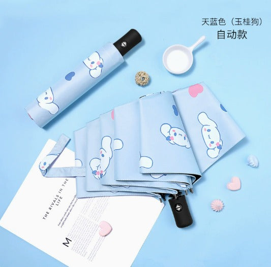 Cute Cinnamoroll Automatic Folding Umbrella | Windproof Portable UV Protection Travel Umbrella | Waterproof Sun & Rain Umbrella for Girls, Kids & Women