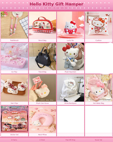 Hello Kitty Kawaii Gift Hamper Set – Backpack, Water Bottle, Pencil Pouch, Plush Toy & Accessories | Cute Sanrio Gift Box
