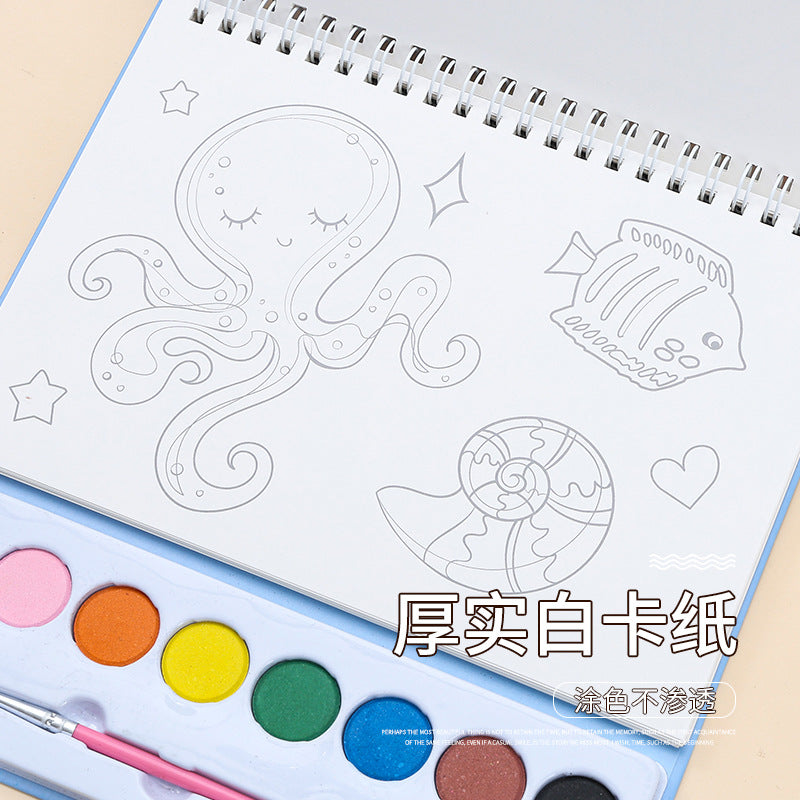 Cartoon watercolor painting set cross-border powder 8-color watercolor DIY handmade painting book