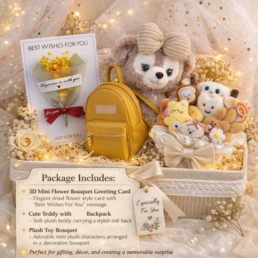 Unicorn Glow Gift Hamper – Cute Teddy Backpack, LED Unicorn Light & Flower Greeting Surprise Box