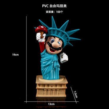 Mario Statue of Liberty PVC Action Figure – 19cm Super Mario Collectible Figurine | Gaming Character Desk Decor | Premium Anime Display Model | Gift for Gamers & Nintendo Fans