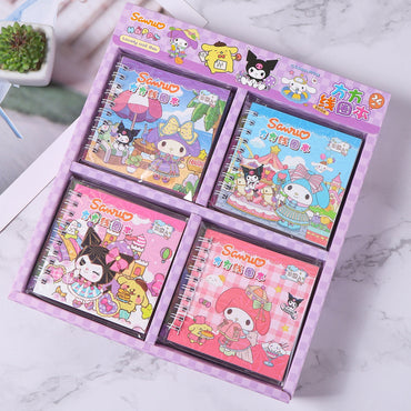 Kuromi Square Wire Loop Book - 10x10cm, 18 Sheets, - Cute Bean Sticker Notebook, Durable Material Book for Crafting & Personalizing(pack of 4)