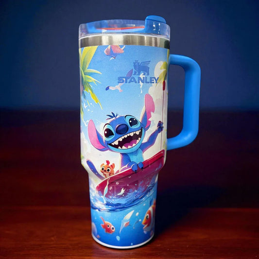 Stanley Stitch Travel Mug – 20 oz Stainless Steel Insulated Cup with Handle (D.Blue)