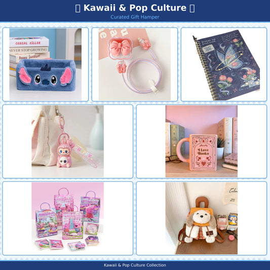 Kawaii Gift Hamper for Girls & Teens | Cute Plush Storage Basket, Decorative Charger Cover, Notebook, Mug, Keychain, Mini Backpack & Surprise Collectibles | Aesthetic Gift Box