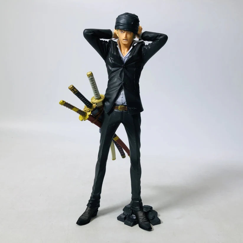 One Piece Roronoa Zoro Black Suit Action Figure – Anime PVC Collectible Statue | Three Sword Style Swordsman Figurine | Premium Desk Decor, Display Model & Gift for One Piece Fans (Approx. 28-30 cm)