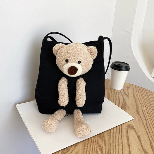 Cute Teddy Bear Plush Tote Bag for Girls – Soft Kawaii Shoulder Handbag | Aesthetic Casual Carry Bag