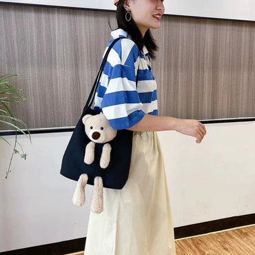 Cute Teddy Bear Plush Tote Bag for Girls – Soft Kawaii Shoulder Handbag | Aesthetic Casual Carry Bag