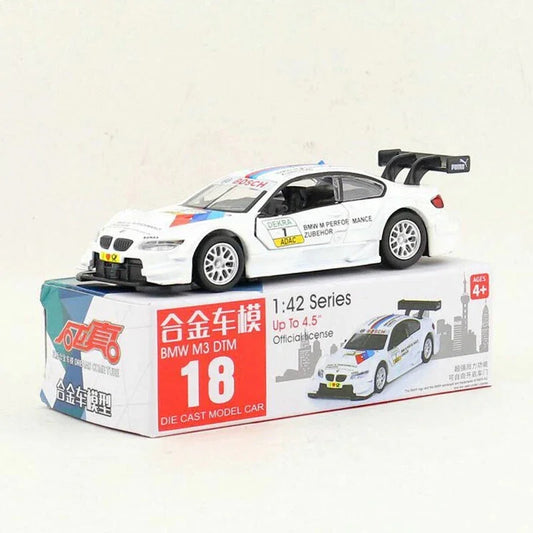 BMW M3 DTM Official Licensed 1:42 Die Cast Racing Car Model | Pull Back Metal Toy Car with Opening Doors | BMW Motorsport Collectible for Kids & Adults