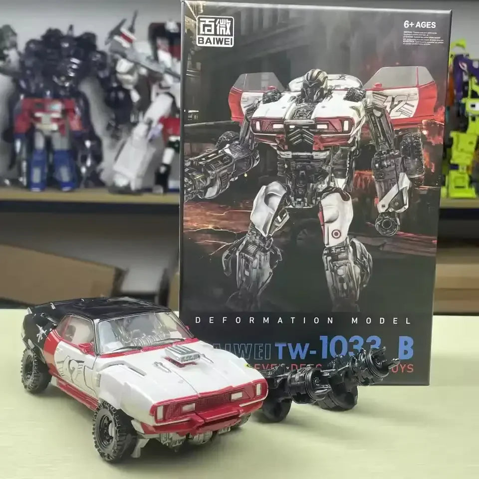 BAIWEI TW-1033B Tactical Strike Mech – White Edition 2-in-1 Transforming Robot Action Figure | Muscle Car to Mecha Collectible