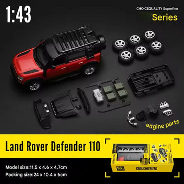 CCA 1:43 Land Rover Defender 110 DIY Diecast Model Car with Detachable Parts | Licensed Alloy SUV Toy Car | Openable Doors | Mix Colour Collectible Scale Model