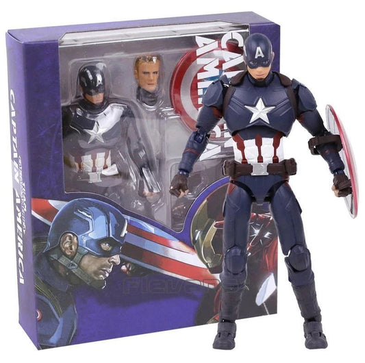Captain America Action Figure with Shield & Interchangeable Head – Marvel Superhero Collectible Toy (Approx. 18cm / 7 Inch)