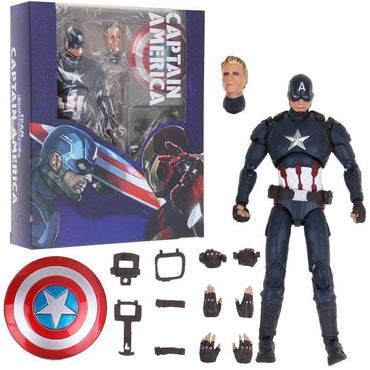 Captain America Action Figure with Shield & Interchangeable Head – Marvel Superhero Collectible Toy (Approx. 18cm / 7 Inch)