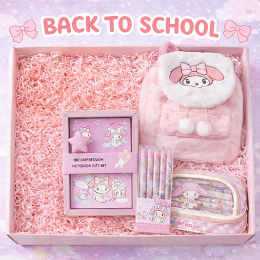 My Melody Cute Back to School Gift Hamper for Girls – Complete School Kit with Backpack, Lunch Box, Notebook & Stationery Set